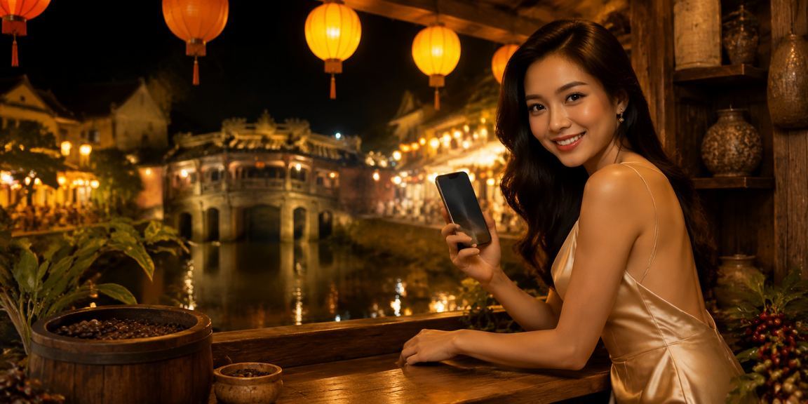 Không gian cà phê Hội An về đêm – người dùng thư giãn và tham gia jackpot online trên 811